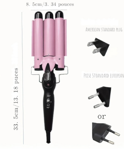 Three-tube curler, multifunctional hair styling tool, easy to create charming curly hair