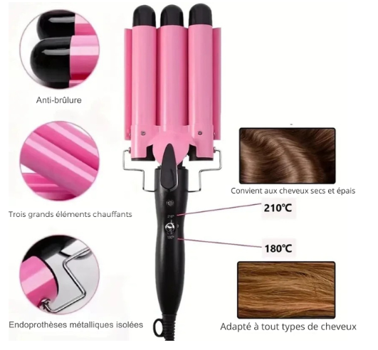 Three-tube curler, multifunctional hair styling tool, easy to create charming curly hair