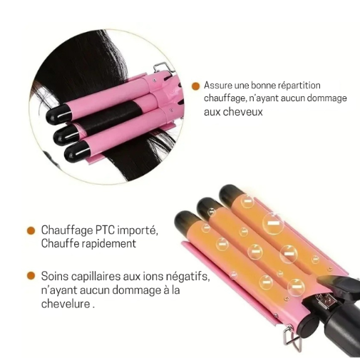 Three-tube curler, multifunctional hair styling tool, easy to create charming curly hair