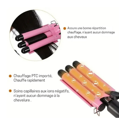 Three-tube curler, multifunctional hair styling tool, easy to create charming curly hair